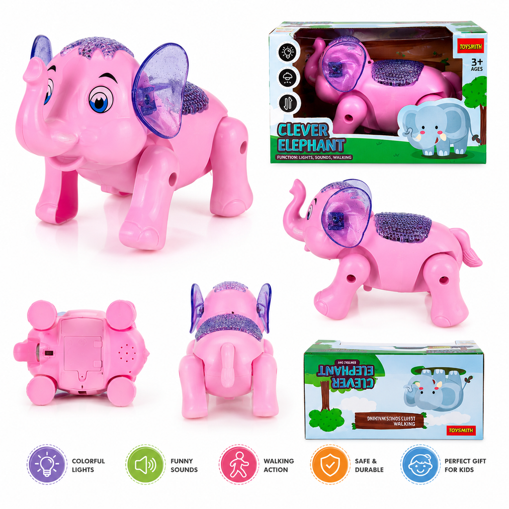 Clever Elephant Electric Walking Toy with Lights & Sounds