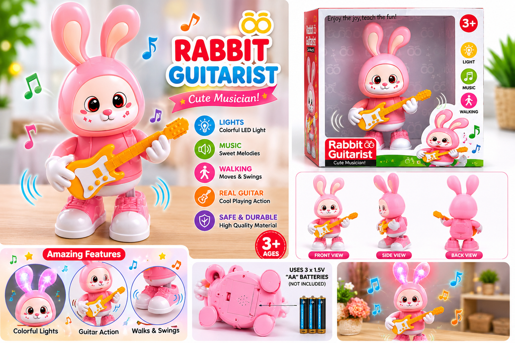 Rabbit Guitarist Musical Walking Toy with Lights & Sounds