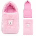 Universal Plush Baby Stroller Footmuff Winter Warm Sleeping Bag – Soft Fleece Cozy Pram & Pushchair Cover with Bunny Design (Pink)