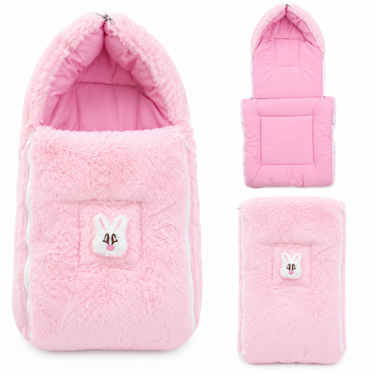 Universal Plush Baby Stroller Footmuff Winter Warm Sleeping Bag – Soft Fleece Cozy Pram & Pushchair Cover with Bunny Design (Pink)