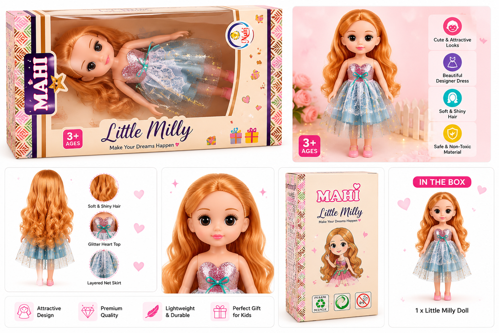 Little Milly Princess Fashion Doll with Dress & Long Hair