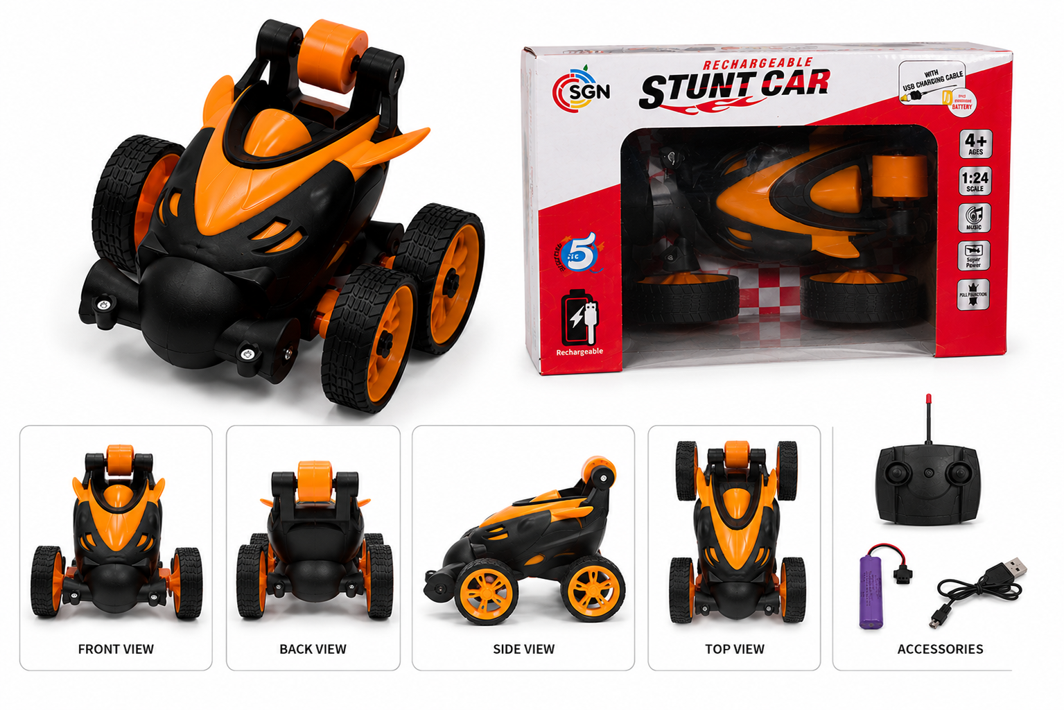 Rechargeable Remote Control Stunt Car with 360° Spins & Flips