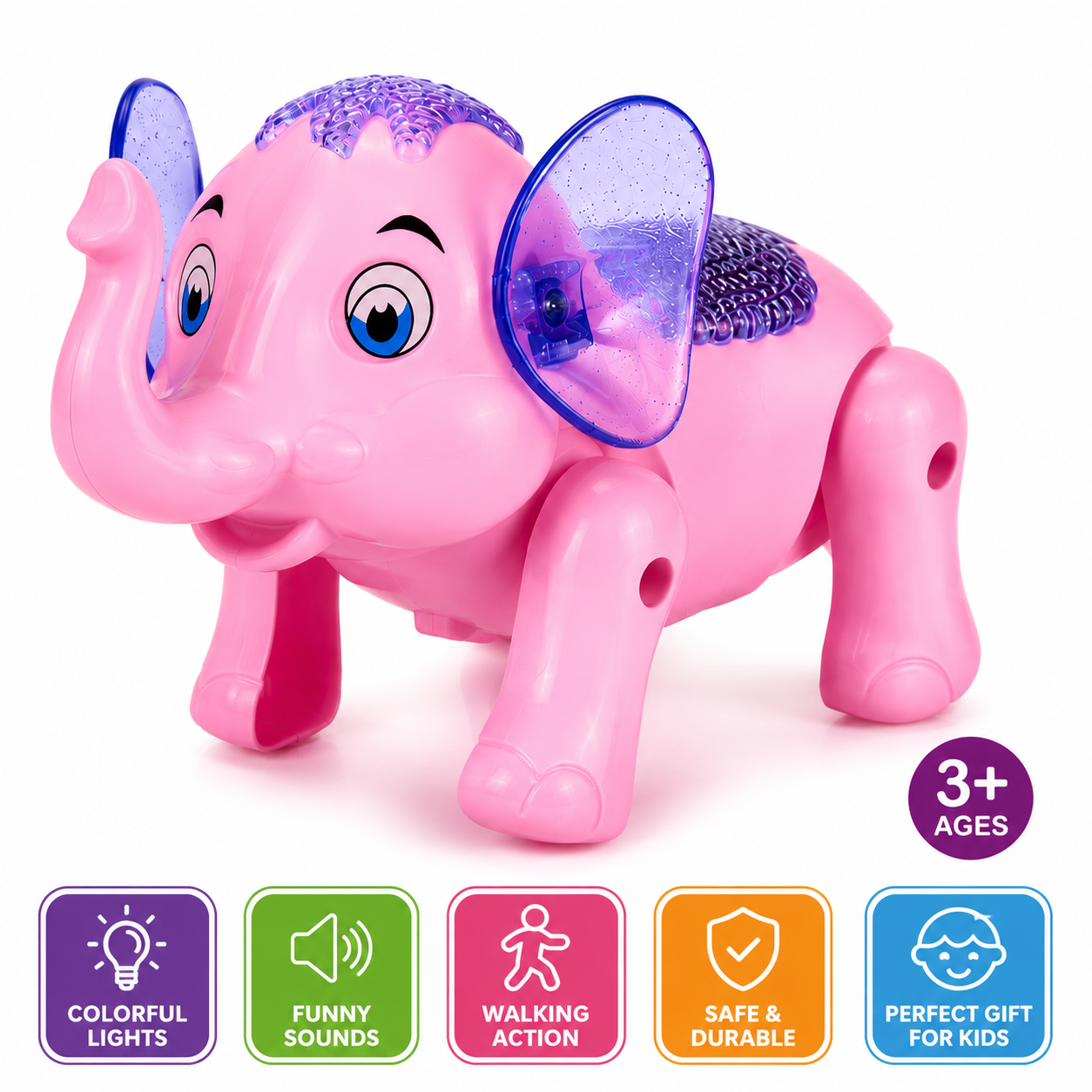 Clever Elephant Electric Walking Toy with Lights & Sounds