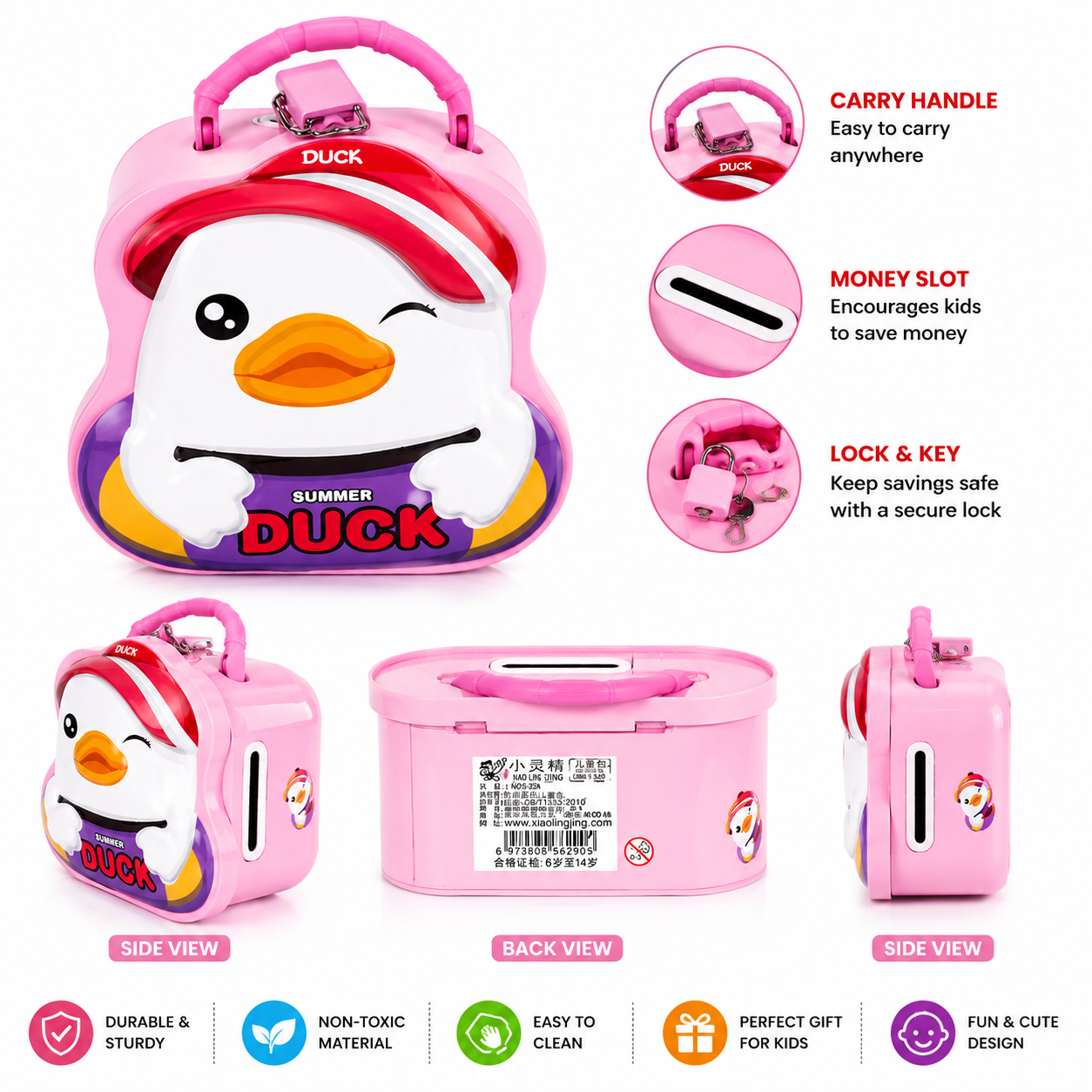 Cute Duck Coin Bank with Handle for Kids
