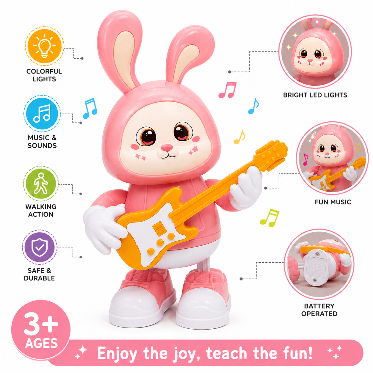 Rabbit Guitarist Musical Walking Toy with Lights & Sounds